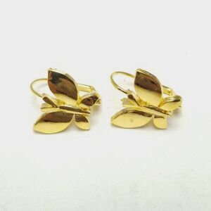 Vintage Shiny Butterfly Earrings, Gold Tone Insect Bug, Nice Size, Estate